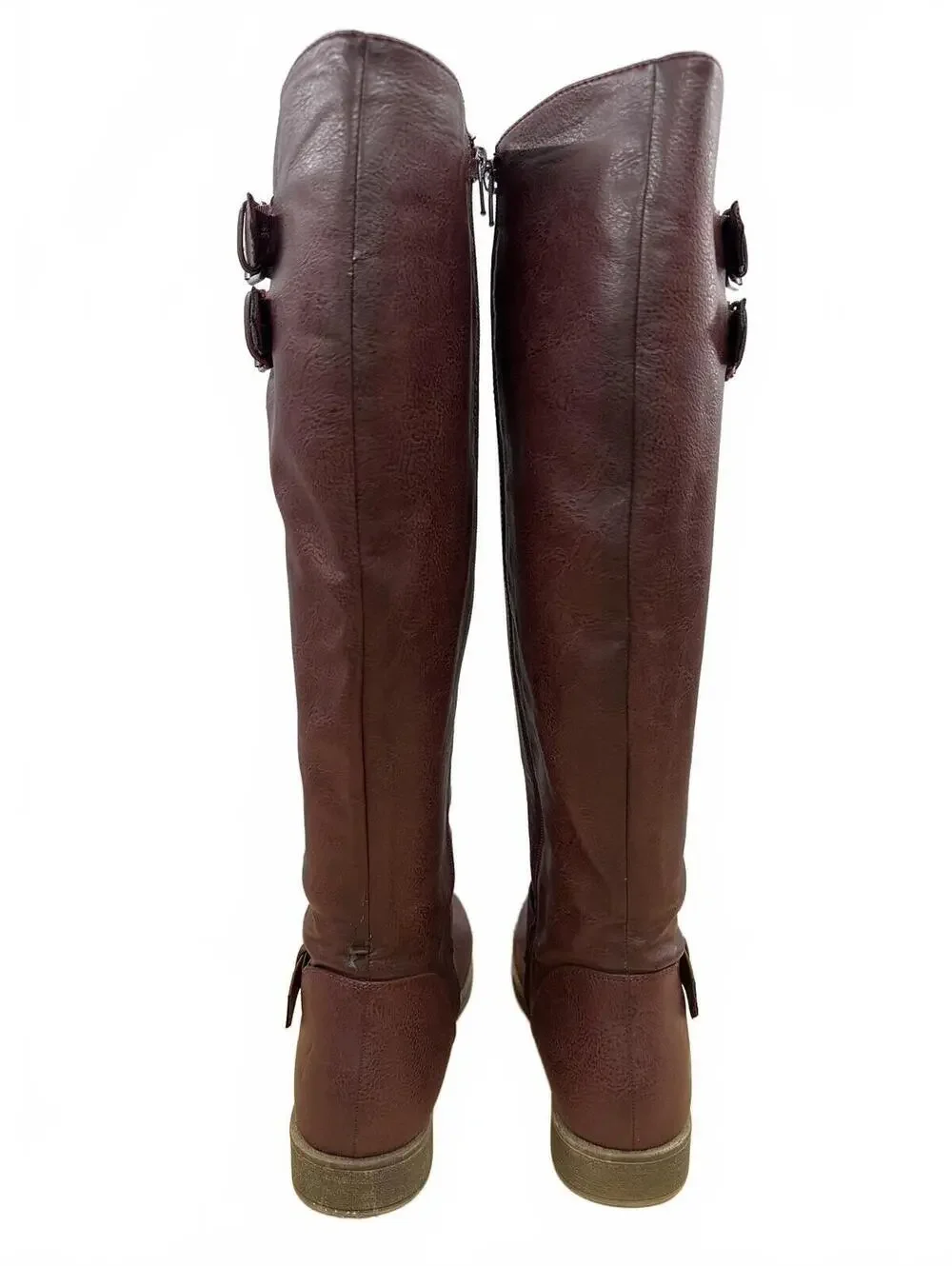 Burgundy Tall Buckle Riding Boots